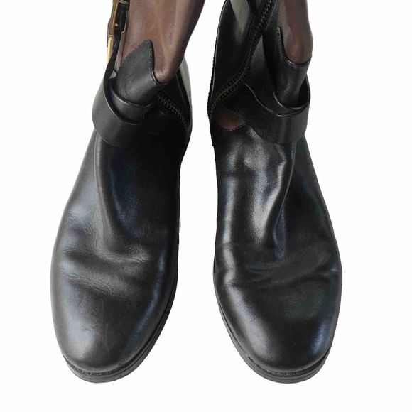 MICHAEL KORS Tall Fulton Black Brown Leather Harness Knee High Boots Women 6.5M - Picture 8 of 16